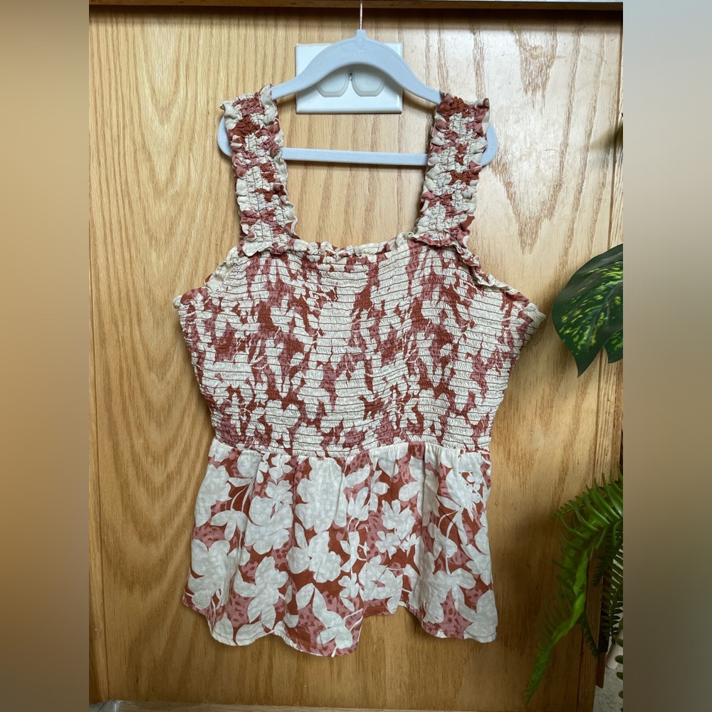 Smocked Floral Peplum Tank